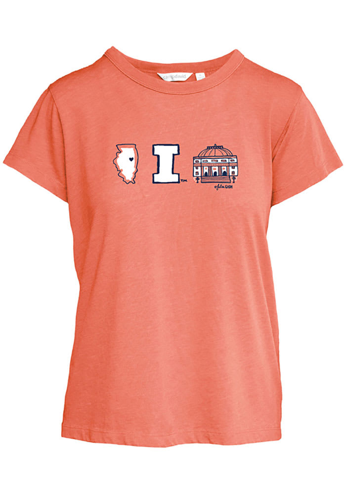 Illinois Fighting Illini Womens ORANGE Julia Gash Darby T-Shirt