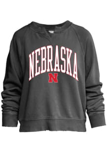 Womens Black Nebraska Cornhuskers Willow Washed Crew Sweatshirt