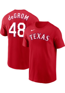 Jacob DeGrom Texas Rangers Red Name Number Short Sleeve Player T Shirt