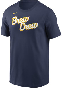 Nike Milwaukee Brewers Navy Blue City Connect Wordmark Short Sleeve T Shirt