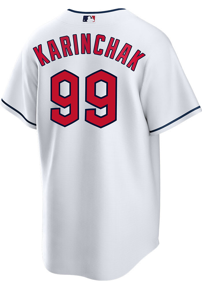 Cleveland Indians No99 James Karinchak Men's Nike White Home 2020 Authentic Team Jersey