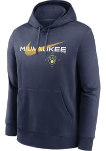 Nike Milwaukee Brewers Mens Navy Blue Club Fleece Long Sleeve Hoodie