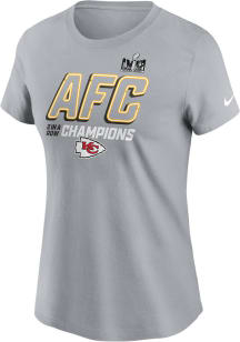 Nike Kansas City Chiefs Womens Grey 2023 AFC Conference Champs Iconic Short Sleeve T-Shirt