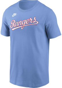 Nike Texas Rangers Light Blue Cooperstown Team Wordmark Short Sleeve T Shirt