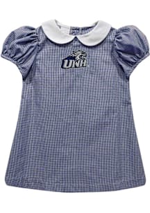 Vive La Fete New Hampshire Wildcats Baby Girls Navy Blue Gingham Collar Short Sleeve Dress
