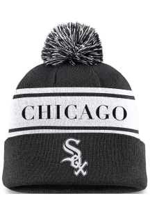 Nike Chicago White Sox Black Evergreen Crown Name Cuff Pom Mens Knit Hat
