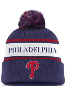 Nike Philadelphia Phillies Blue Evergreen Crown Name Cuff Pom Mens Knit Hat