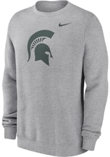 Mens Michigan State Spartans Grey Nike Primary Logo Crew Sweatshirt