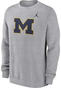 Mens Michigan Wolverines Grey Nike Primary Logo Crew Sweatshirt