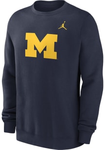 Mens Michigan Wolverines Navy Blue Nike Primary Logo Crew Sweatshirt