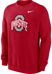 Nike Ohio State Buckeyes Mens Red Primary Logo Long Sleeve Crew Sweatshirt