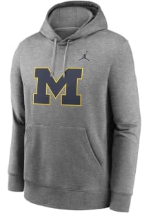 Mens Michigan Wolverines Grey Nike Club Fleece Basic Hooded Sweatshirt