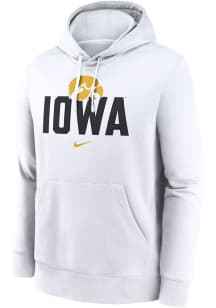 Mens Iowa Hawkeyes White Nike Club Fleece Hooded Sweatshirt