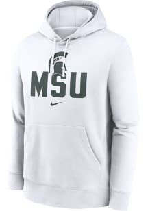 Mens Michigan State Spartans White Nike Club Fleece Hooded Sweatshirt