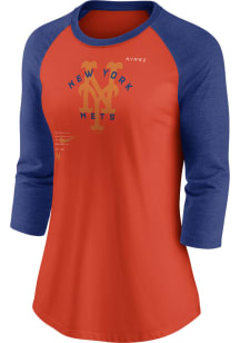 Nike New York Mets Womens Orange Split Raglan LS Tee