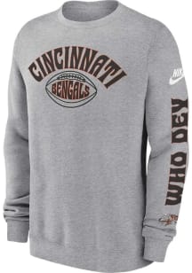 Nike Cincinnati Bengals Mens Grey Rewind Long Sleeve Crew Sweatshirt