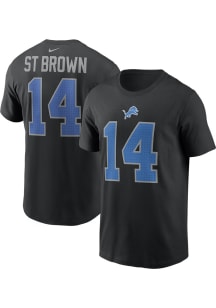 Amon-Ra St. Brown  Detroit Lions Black Nike Player Name and Number Short Sleeve T Shirt