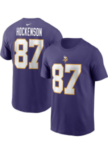 TJ Hockenson Minnesota Vikings Purple Player Name and Number Short Sleeve Player T Shirt