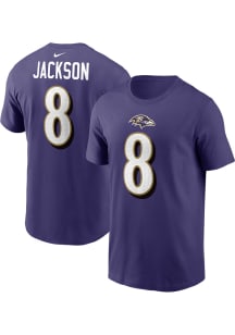 Lamar Jackson Baltimore Ravens Purple Player Name and Number Short Sleeve Player T Shirt