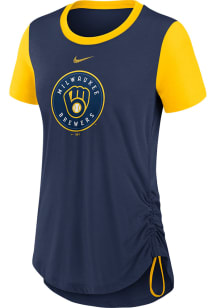 Nike Milwaukee Brewers Womens Navy Blue Cinch Short Sleeve T-Shirt