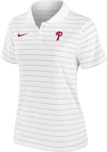 Nike Philadelphia Phillies Womens White Pinstripe Short Sleeve Polo Shirt