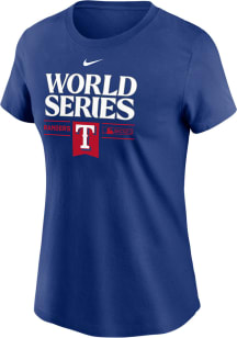 Nike Texas Rangers Womens Blue 2023 World Series Participant Dugout Short Sleeve T-Shirt
