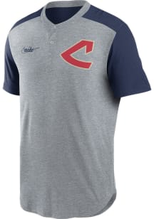 Nike Cleveland Indians Grey Coop Henley Short Sleeve Fashion T Shirt