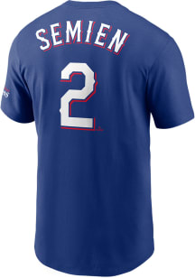 Marcus Semien Texas Rangers Blue 2023 WS Champs Short Sleeve Player T Shirt