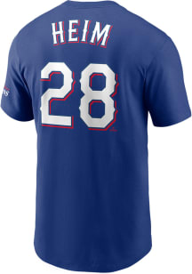 Jonah Heim Texas Rangers Blue 2023 WS Champs Short Sleeve Player T Shirt