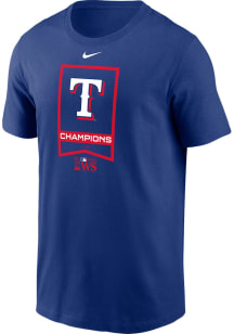 Nike Texas Rangers Blue 2023 WS Champs Banner Short Sleeve T Shirt