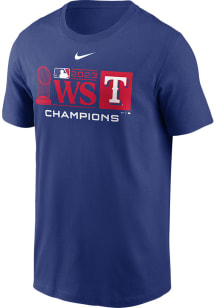 Nike Texas Rangers Blue 2023 WS Champs Trophy Lockup Short Sleeve T Shirt