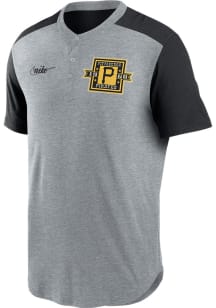 Nike Pittsburgh Pirates Grey Coop Henley Short Sleeve Fashion T Shirt