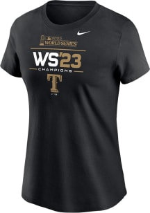 Nike Texas Rangers Womens Black 2023 WS Champions Lockup Short Sleeve T-Shirt