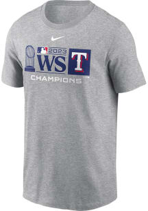 Nike Texas Rangers Grey 2023 WS Champs Trophy Lockup Short Sleeve T Shirt