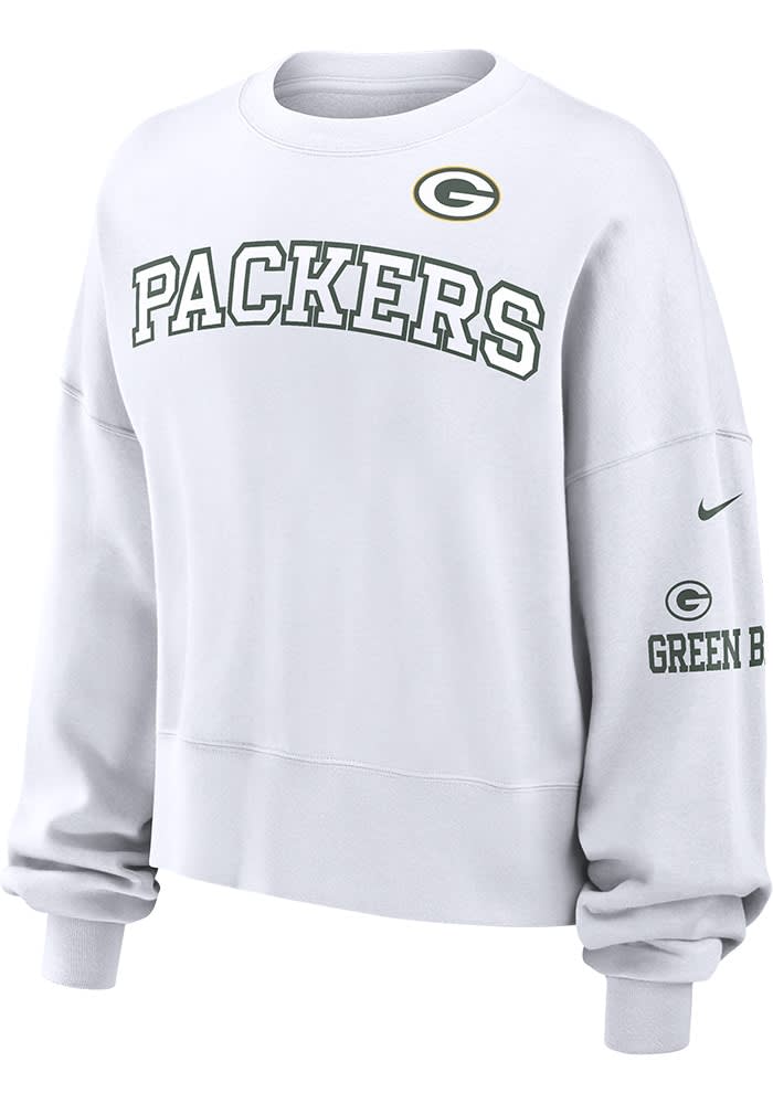 Green Bay Packers Nike Crew Sweatshirt Womens White Oversized Primetime Long Sleeve