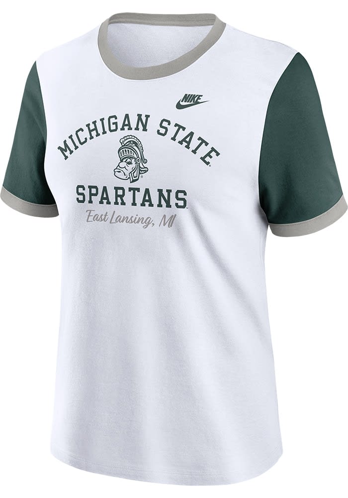 Nike Michigan State Spartans Womens WHITE Ringer T-Shirt 173206995