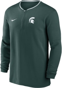 Nike Michigan State Spartans Mens Green Sideline Coach Long Sleeve Qtr Zip Pullover