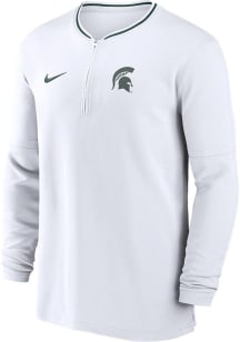 Nike Michigan State Spartans Mens White Sideline Coach Long Sleeve Qtr Zip Pullover