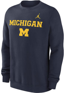 Mens Michigan Wolverines Navy Blue Nike Jordan Primary Stack Crew Sweatshirt