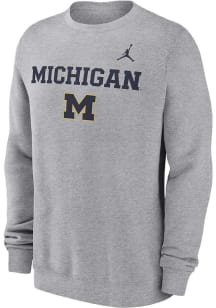 Mens Michigan Wolverines Grey Nike Jordan Primary Stack Crew Sweatshirt