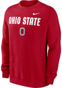 Mens Ohio State Buckeyes Red Nike Primary Stack Crew Sweatshirt