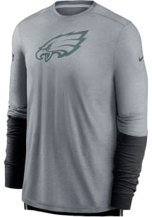 Nike Philadelphia Eagles Grey Sideline Team Logo Player Design Long Sleeve T-Shirt
