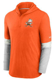 Brownie Nike Cleveland Browns Mens Orange Mascot Historic Henley Fashion Hood