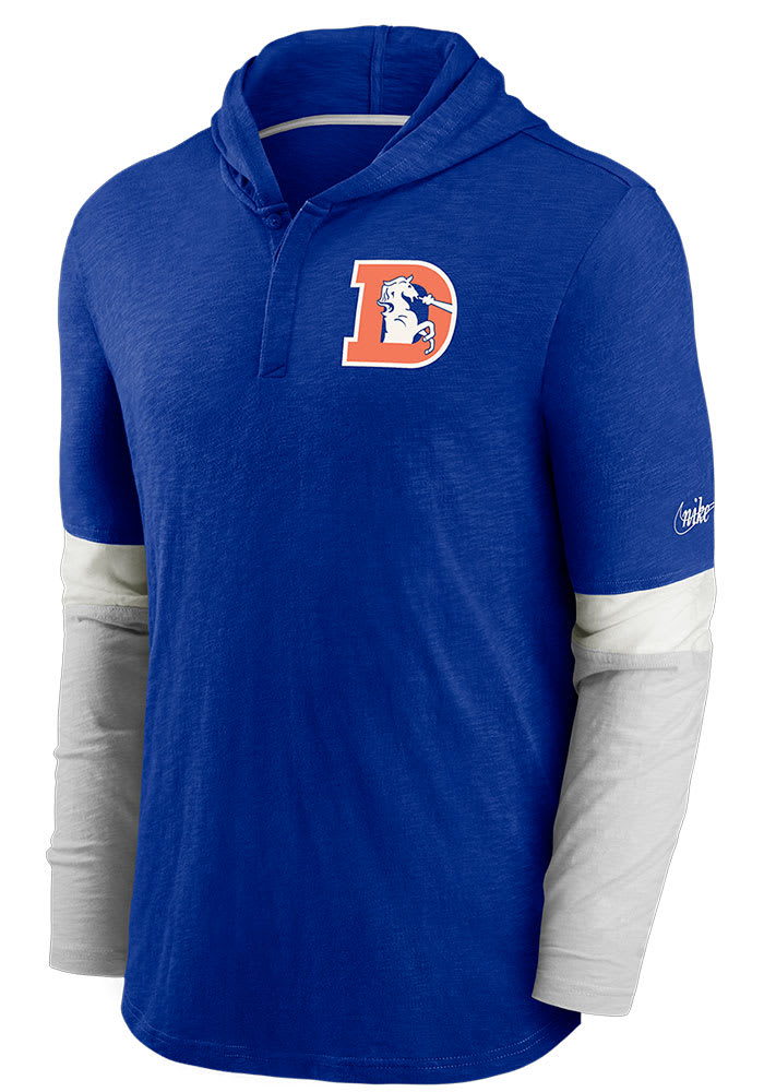 Nike Denver Broncos Mens Navy Blue Mascot Historic Henley Fashion Hood