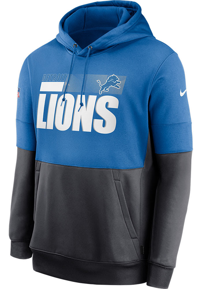 Nike Detroit Lions Mens Blue Sideline Therma Team Name Hood