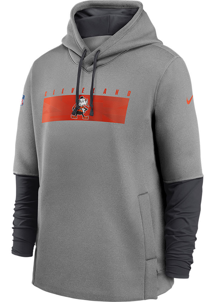 Nike Cleveland Browns Mens Grey Sideline Team Logo Heavy Therma Hood