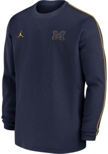 Mens Michigan Wolverines Navy Blue Nike Sideline Jordan Coach Long Sleeve T-Shirt