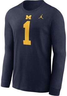 Mens Michigan Wolverines Navy Blue Nike Jordan Name and Number NO  1 Tee