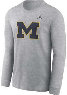 Nike Michigan Wolverines Grey Jordan Primary Logo Long Sleeve T Shirt