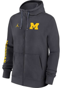 Mens Michigan Wolverines Grey Nike Jordan Team Issue Club Long Sleeve Full Zip Jacket